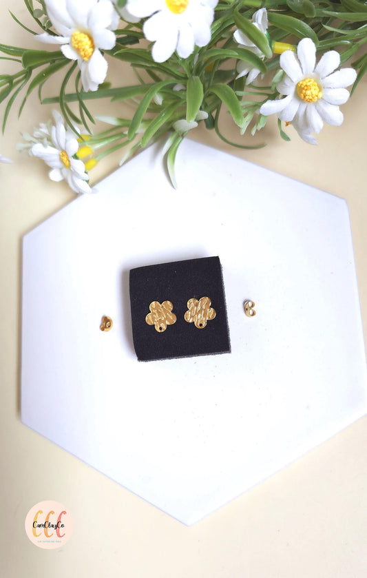 Boucles d'oreilles fleurs texturées en acier inoxydable pour la fabrication de bijoux, doré et argenté - 2 pièces