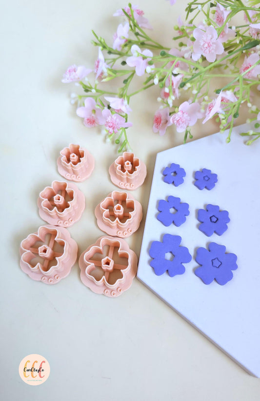 Emporte-pièces 3D fleurs organiques 5 pétales doubles pour la fabrication de bijoux en argile polymère, créoles interchangeables, pampilles