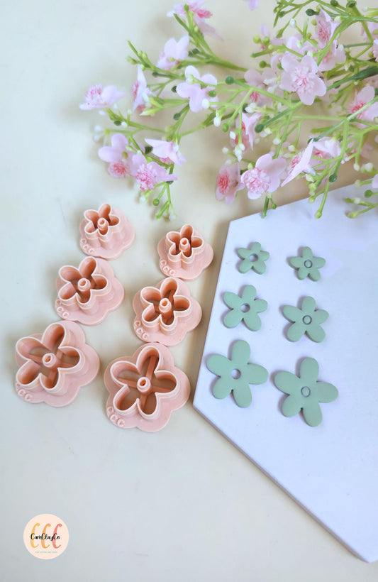 Emporte-pièces 3D fleurs organiques 5 pétales ronds pour la fabrication de bijoux en argile polymère, créoles interchangeables, pampilles