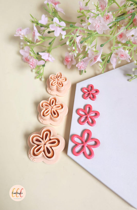 Emporte-pièces 3D fleurs organiques 5 pétales doubles pour la fabrication de bijoux en argile polymère, créoles interchangeables, pampilles