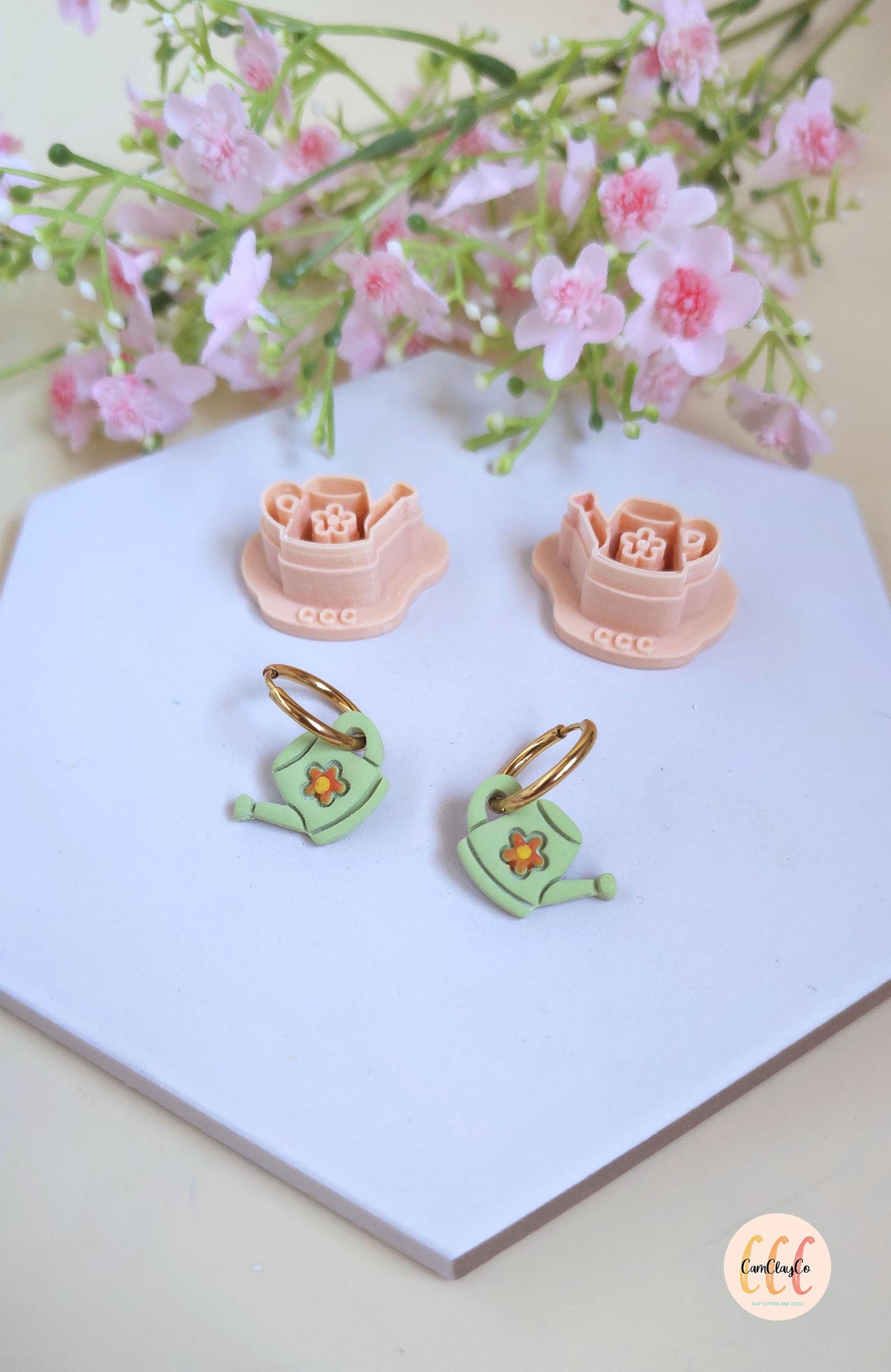 Emporte-pièces 3D en forme d'arrosoirs avec fleurs pour la fabrication de bijoux en argile polymère, créoles interchangeables, pampilles