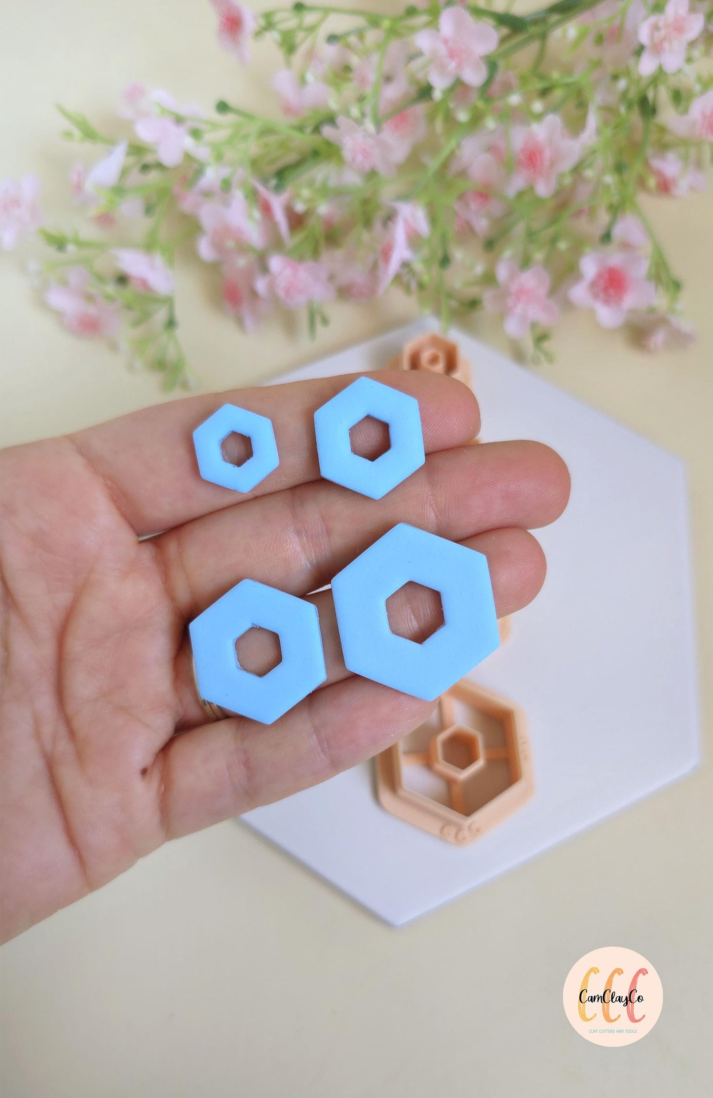 Emporte-pièces hexagones gros trous hexagones au centre pour fabrication de bijoux en argile polymère, créoles interchangeables, pampilles