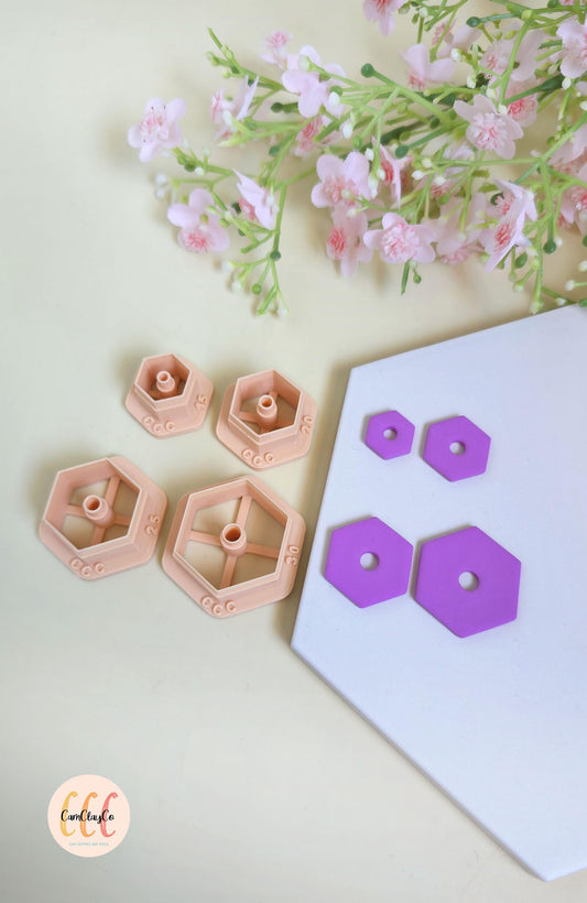 Emporte-pièces hexagones avec trous ronds au centre pour fabrication de bijoux en argile polymère, créoles interchangeables, pampilles