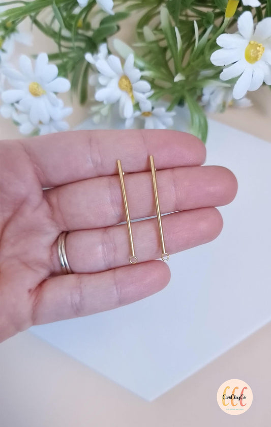 Boucles d'oreilles longues barres en acier inoxydable pour la fabrication de bijoux, doré et argenté - 2 pièces