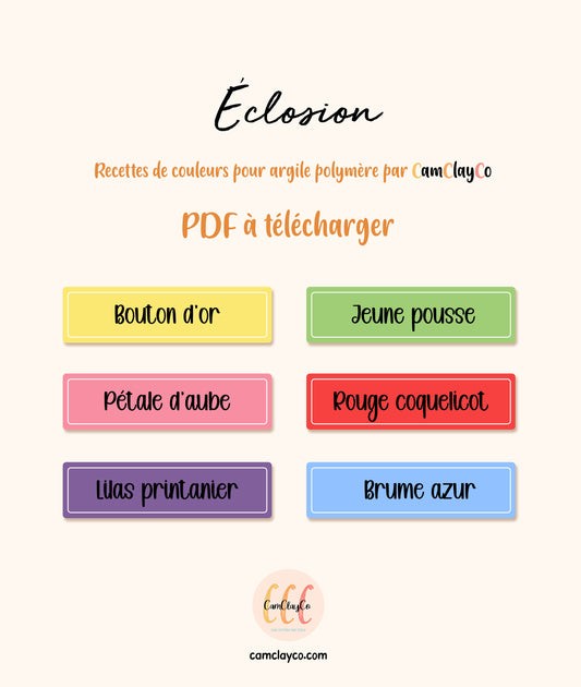 Recettes de couleurs pour argile polymère - 6 teintes - Éclosion