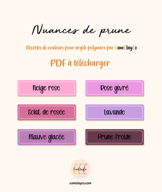Recettes de couleurs pour argile polymère - 6 teintes - Nuances de prune