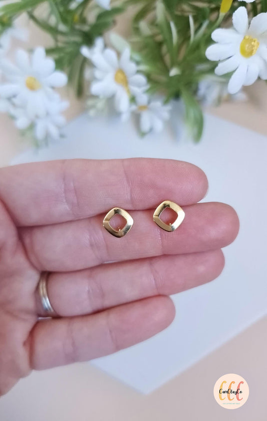 Boucles d'oreilles losanges arrondis troués en acier inoxydable pour la fabrication de bijoux, doré et argenté - 2 pièces