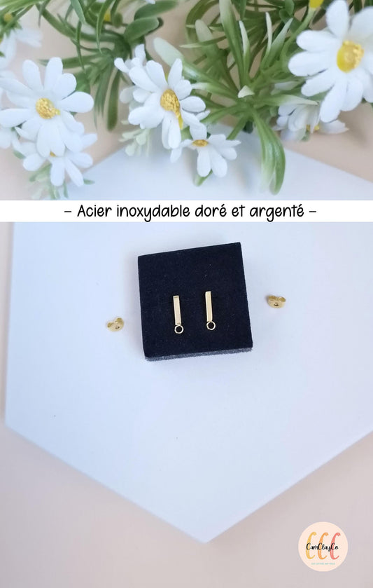 Boucles d'oreilles petites barres en acier inoxydable pour la fabrication de bijoux, doré et argenté - 2 pièces