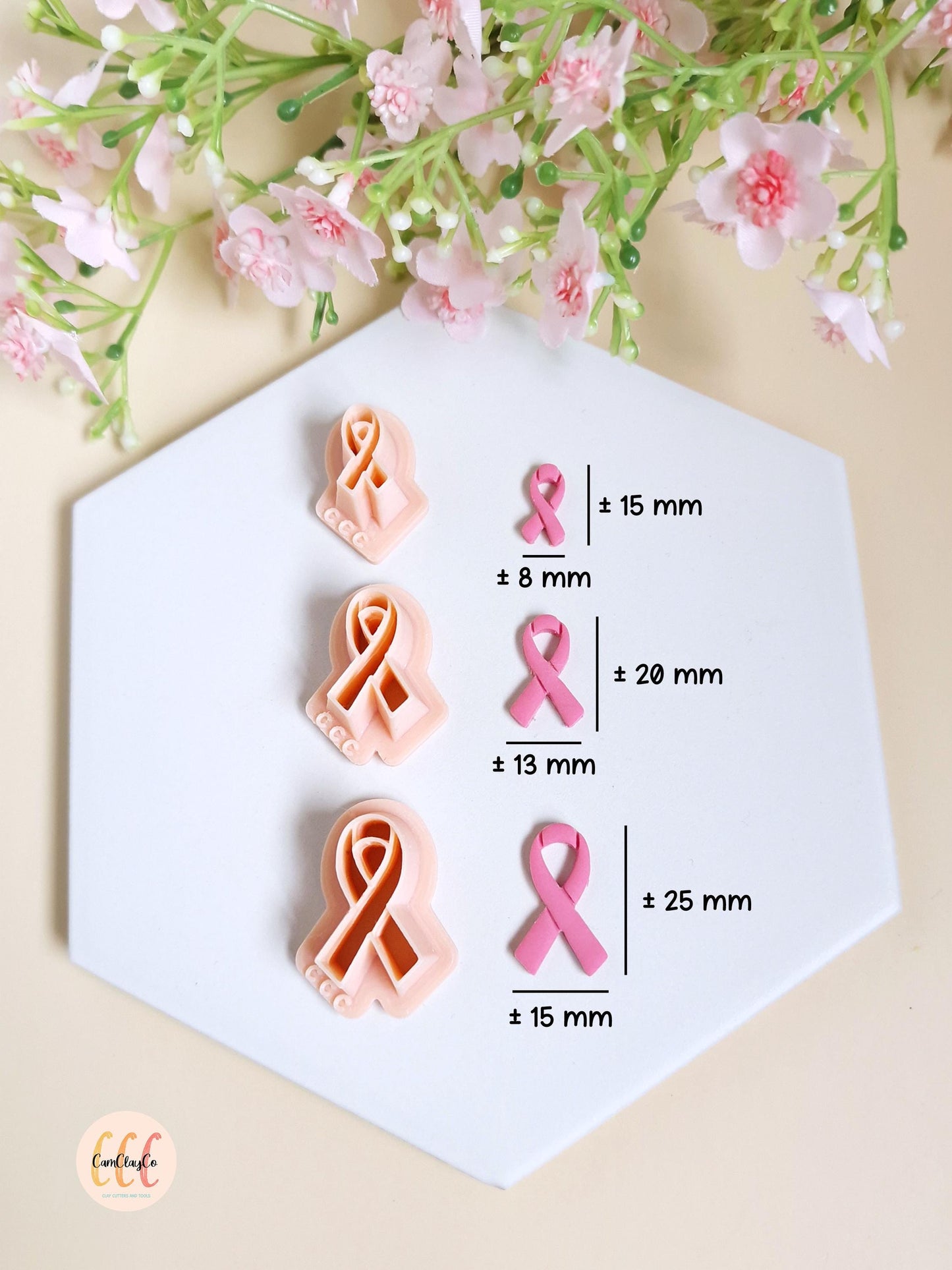 Emporte-pièces 3D en forme de ruban Octobre Rose pour la fabrication de bijoux en argile polymère