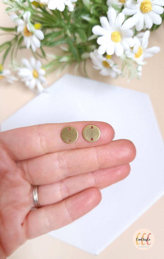 Connecteurs ronds lisses 10 mm en acier inoxydable pour la fabrication de bijoux, doré et argenté - 6 pièces