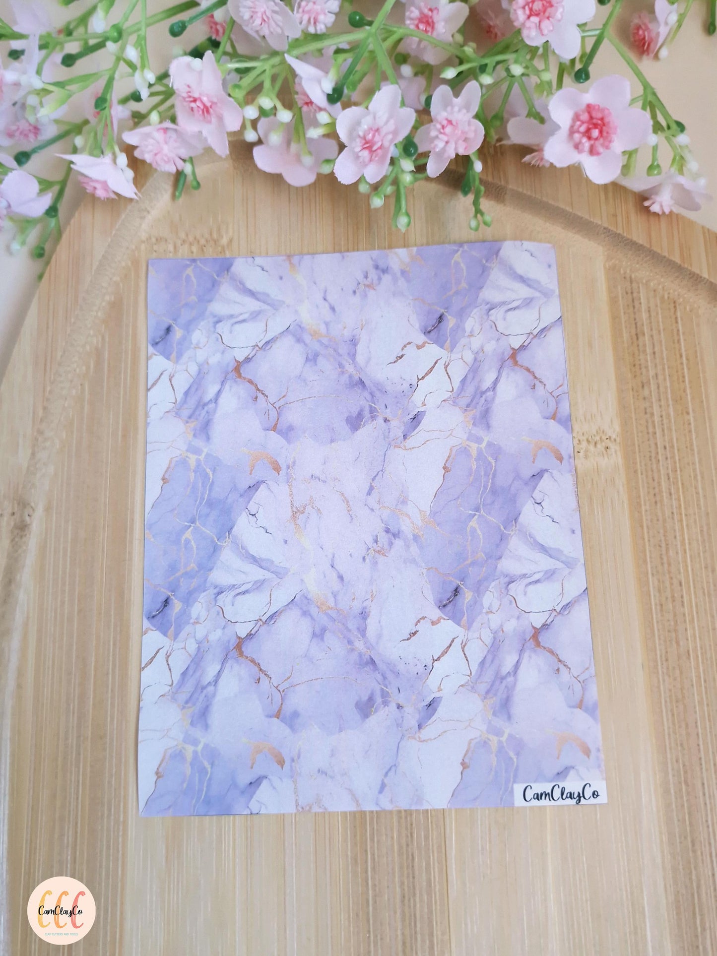 Feuille de transfert soluble à l'eau pour la fabrication de bijoux en argile polymère - Marbre violet