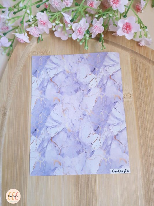 Feuille de transfert soluble à l'eau pour la fabrication de bijoux en argile polymère - Marbre violet