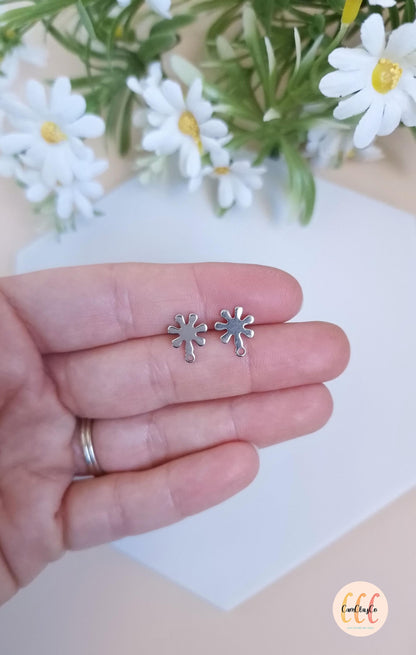 Boucles d'oreilles fleurs en acier inoxydable pour la fabrication de bijoux, doré et argenté - 2 pièces