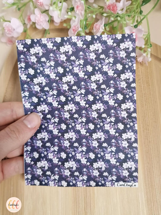 Feuille de transfert soluble à l'eau pour la fabrication de bijoux en argile polymère - Purple flowers 04