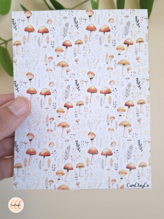 Feuille de transfert soluble à l'eau pour la fabrication de bijoux en argile polymère - Mushrooms 04