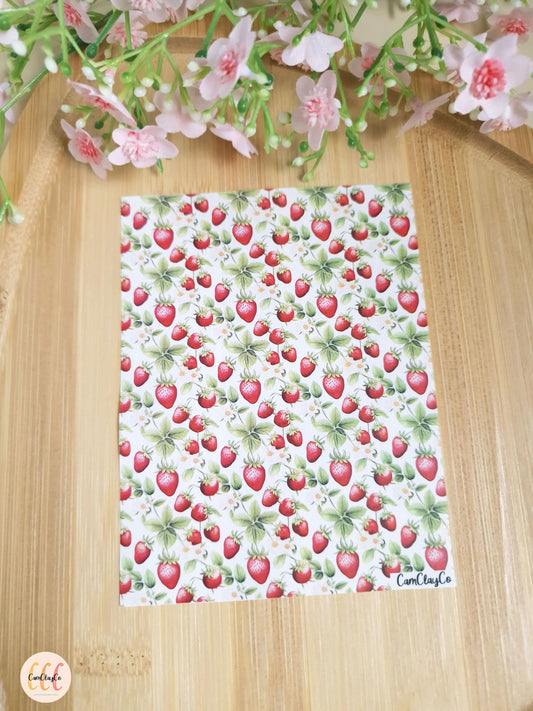 Feuille de transfert soluble à l'eau pour la fabrication de bijoux en argile polymère - Strawberry 01