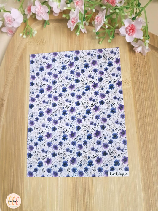 Feuille de transfert soluble à l'eau pour la fabrication de bijoux en argile polymère - Purple flowers 03