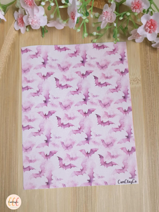 Feuille de transfert soluble à l'eau pour la fabrication de bijoux en argile polymère - Pink bats