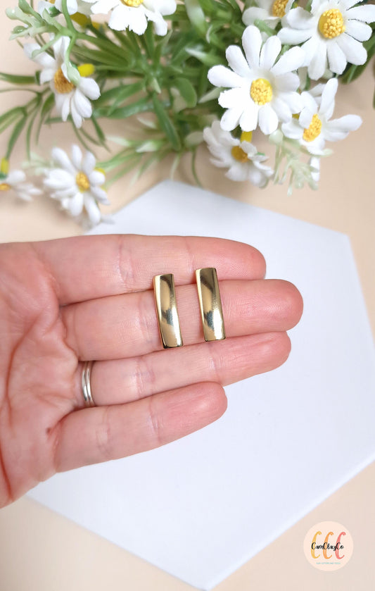 Boucles d'oreilles barres rectangles bombées en acier inoxydable pour la fabrication de bijoux, doré et argenté - 2 pièces