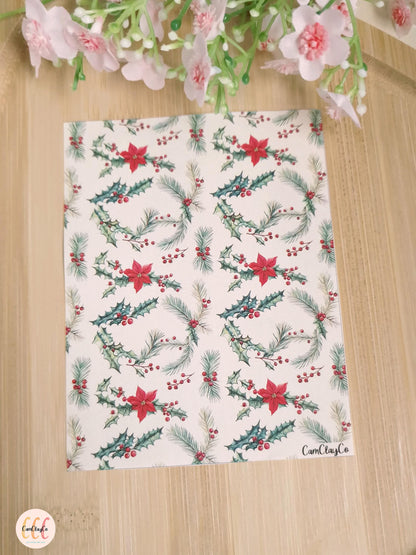 Feuille de transfert soluble à l'eau - Feuillage Noël 05