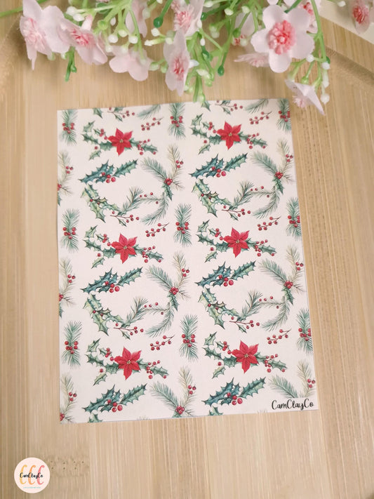 Feuille de transfert soluble à l'eau - Feuillage Noël 05