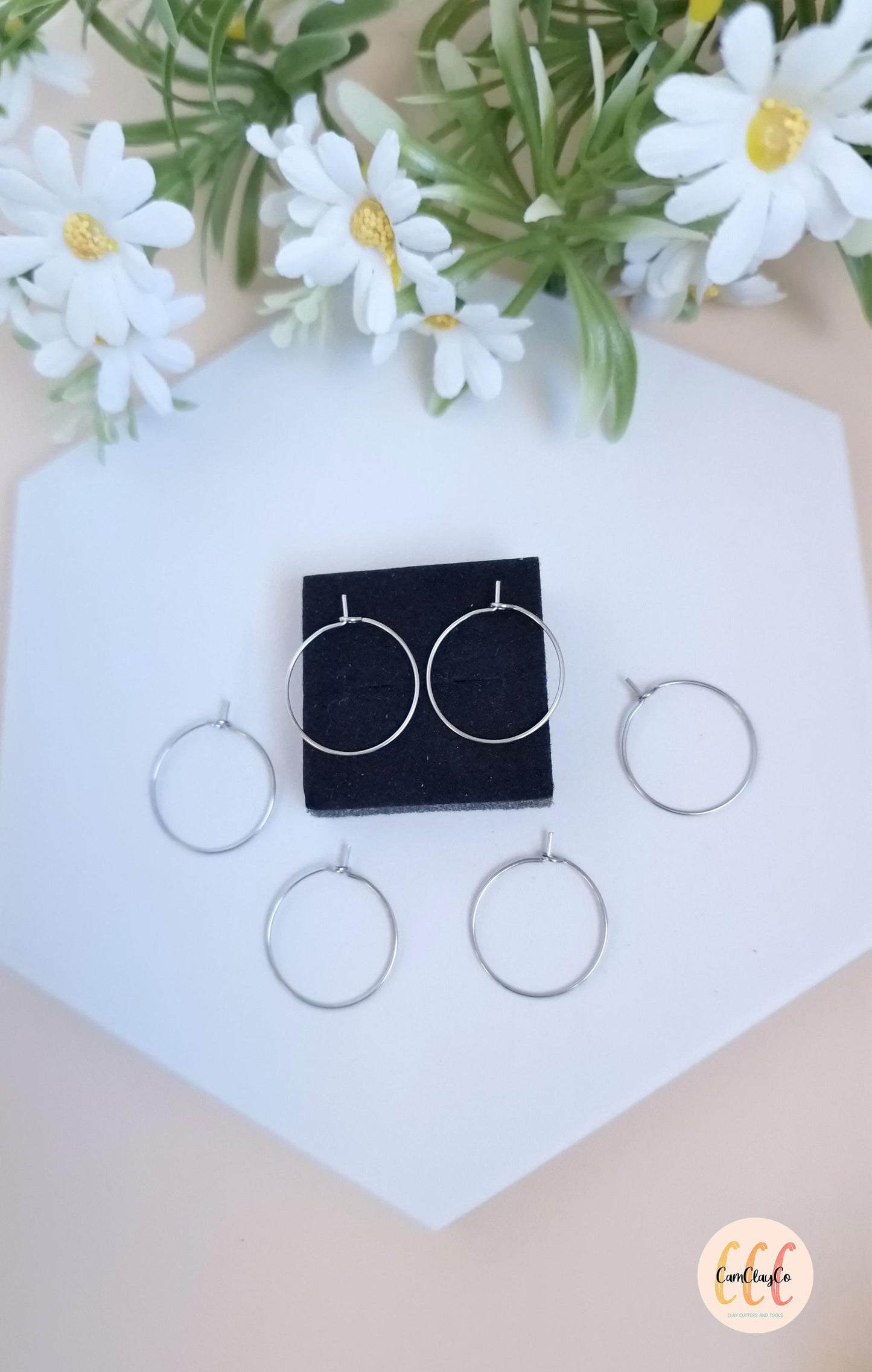 Boucles d'oreilles créoles 20 mm en acier inoxydable pour la fabrication de bijoux, doré et argenté - 6 pièces