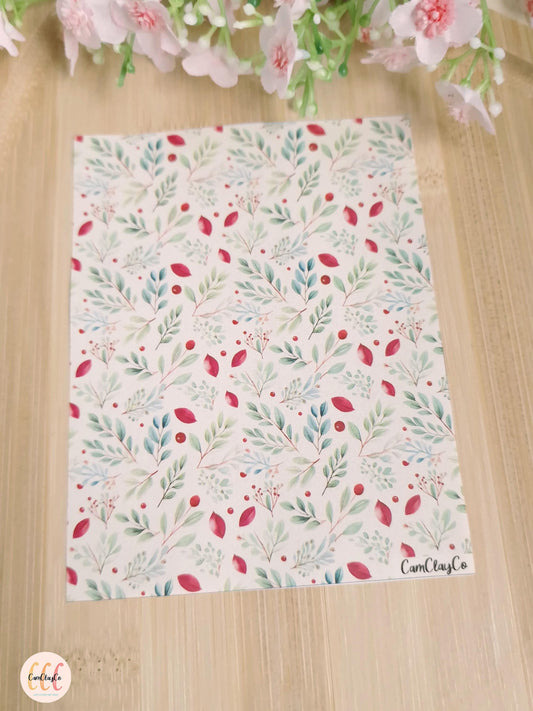 Feuille de transfert soluble à l'eau - Feuillage Noël 02