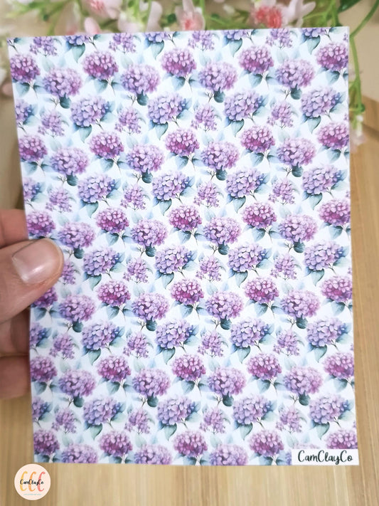 Feuille de transfert soluble à l'eau pour la fabrication de bijoux en argile polymère - Purple flowers 02