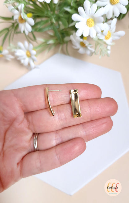 Boucles d'oreilles barres rectangles bombées en acier inoxydable pour la fabrication de bijoux, doré et argenté - 2 pièces