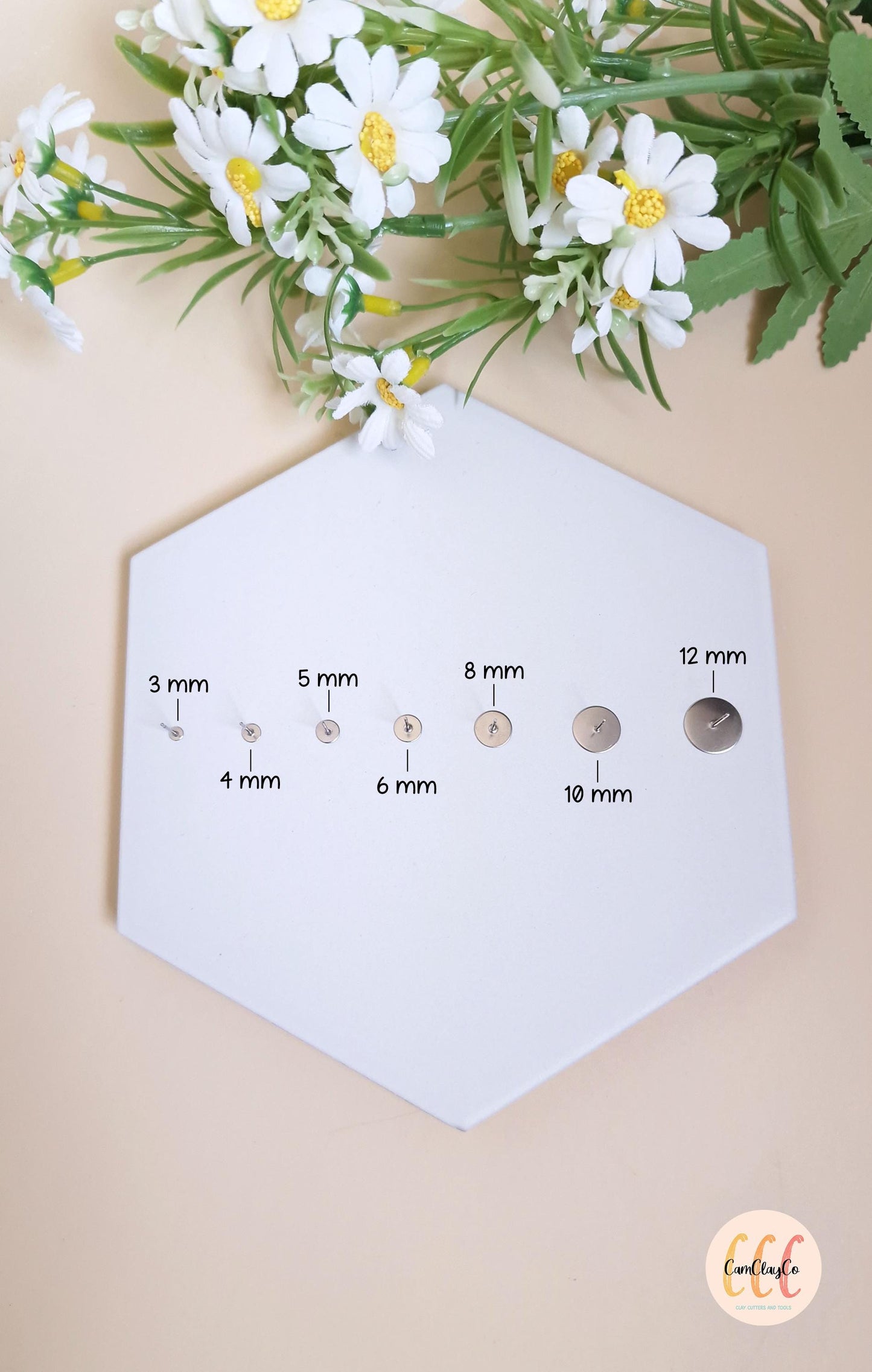 Clous d'oreilles plateaux en acier inoxydable argenté, différentes dimensions - 10 pièces