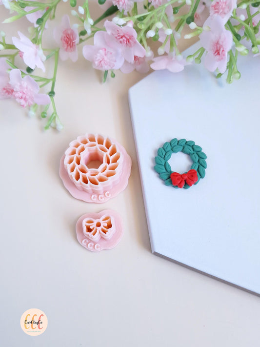 Emporte-pièces 3D en forme de couronne de Noël et nœud pour la fabrication de bijoux en argile polymère
