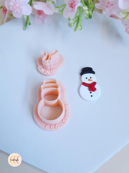 Set emporte-pièces 3D en forme de bonhomme de neige avec chapeau et écharpe pour la fabrication de bijoux en argile polymère