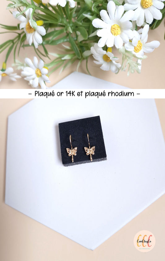 Boucles d'oreilles crochets papillons plaqués or 14K ou plaqués rhodium pour la fabrication de bijoux - 2 pièces