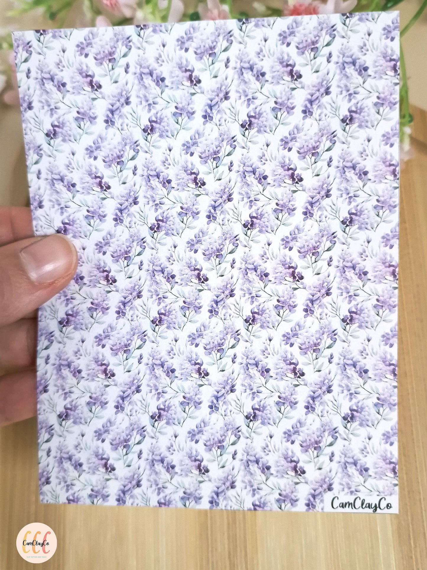 Feuille de transfert soluble à l'eau pour la fabrication de bijoux en argile polymère - Purple flowers 05