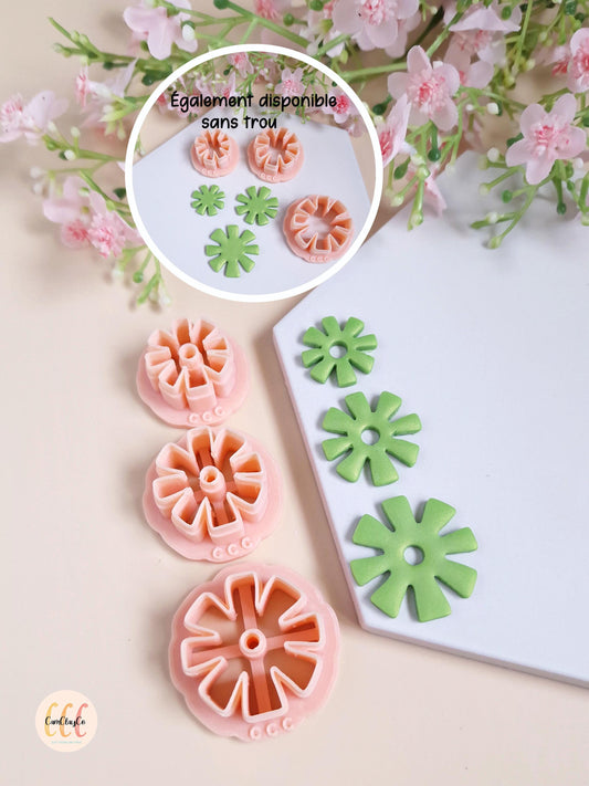 Emporte-pièces 3D en forme de fleurs 8 pétales carrés pour la fabrication de bijoux en argile polymère, créoles interchangeables, pampilles