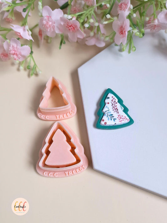 Emporte-pièce 3D en forme de sapin en deux parties pour la fabrication de bijoux en argile polymère