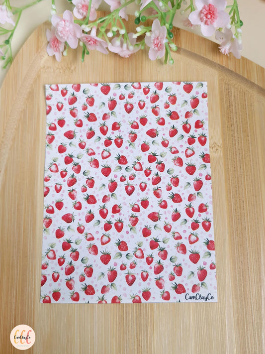 Feuille de transfert soluble à l'eau pour la fabrication de bijoux en argile polymère, fruits - Strawberry 02