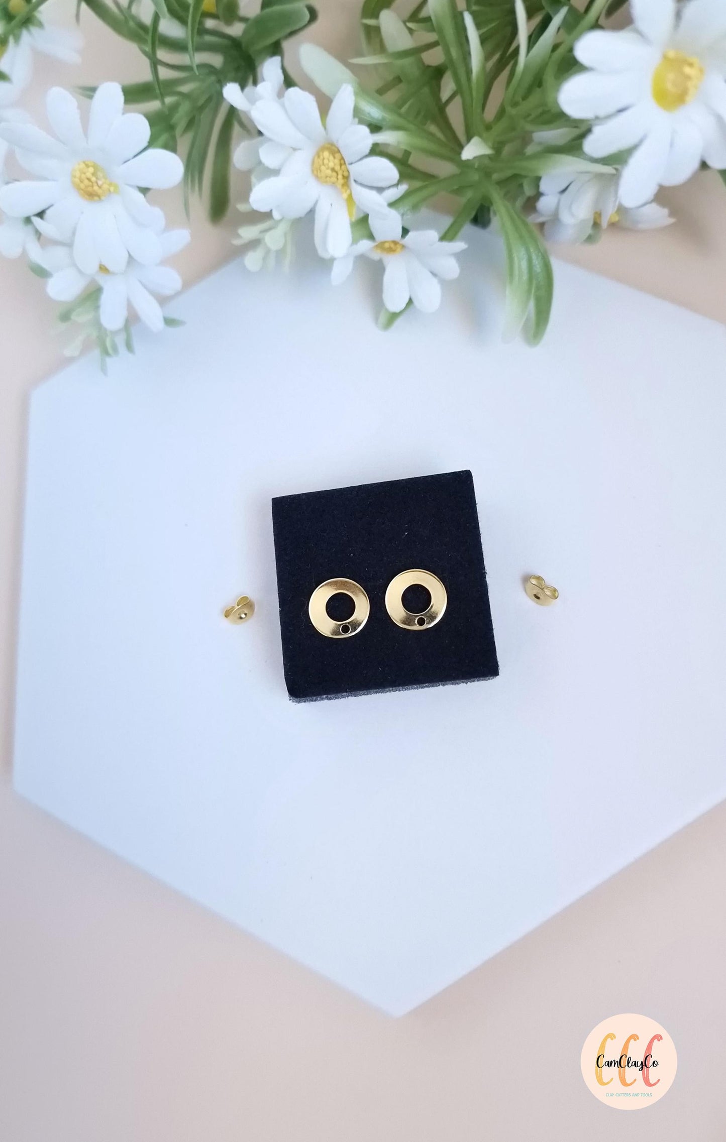 Boucles d'oreilles cercles troués en acier inoxydable pour la fabrication de bijoux, doré et argenté - 2 pièces