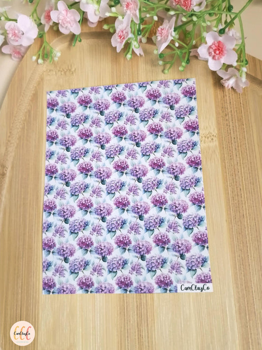 Feuille de transfert soluble à l'eau pour la fabrication de bijoux en argile polymère - Purple flowers 02