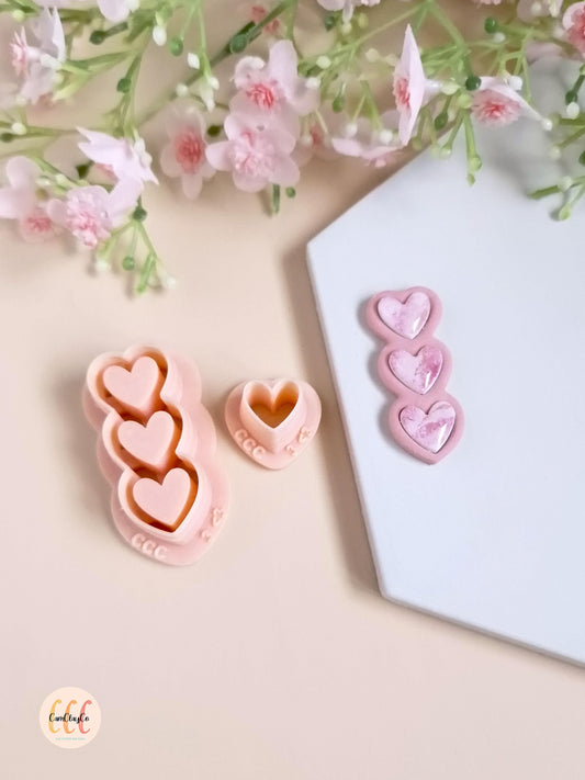 Set d'emporte-pièces 3D triple cœurs pour la fabrication de bijoux en argile polymère