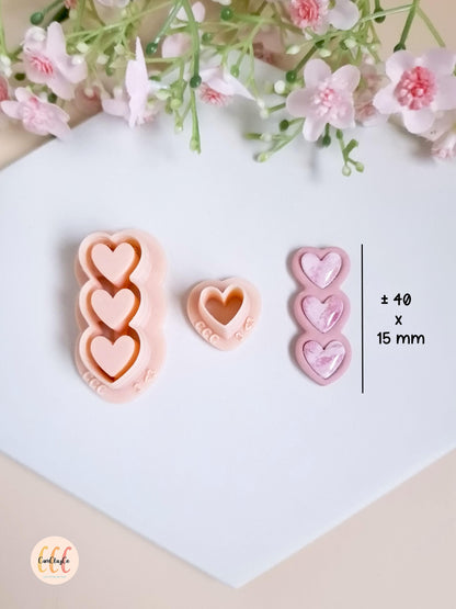 Set d'emporte-pièces 3D triple cœurs pour la fabrication de bijoux en argile polymère