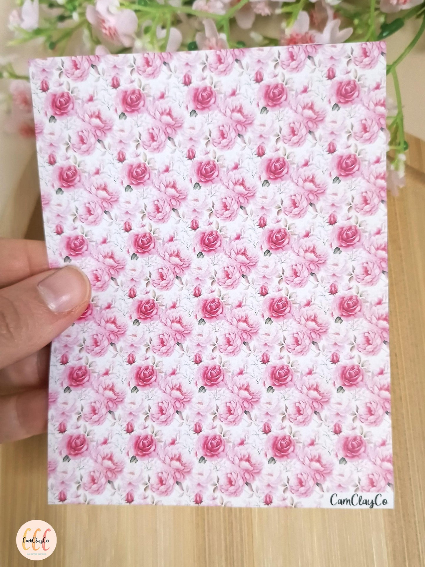 Feuille de transfert soluble à l'eau pour la fabrication de bijoux en argile polymère - Pink flowers 03