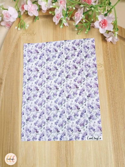Feuille de transfert soluble à l'eau pour la fabrication de bijoux en argile polymère - Purple flowers 05