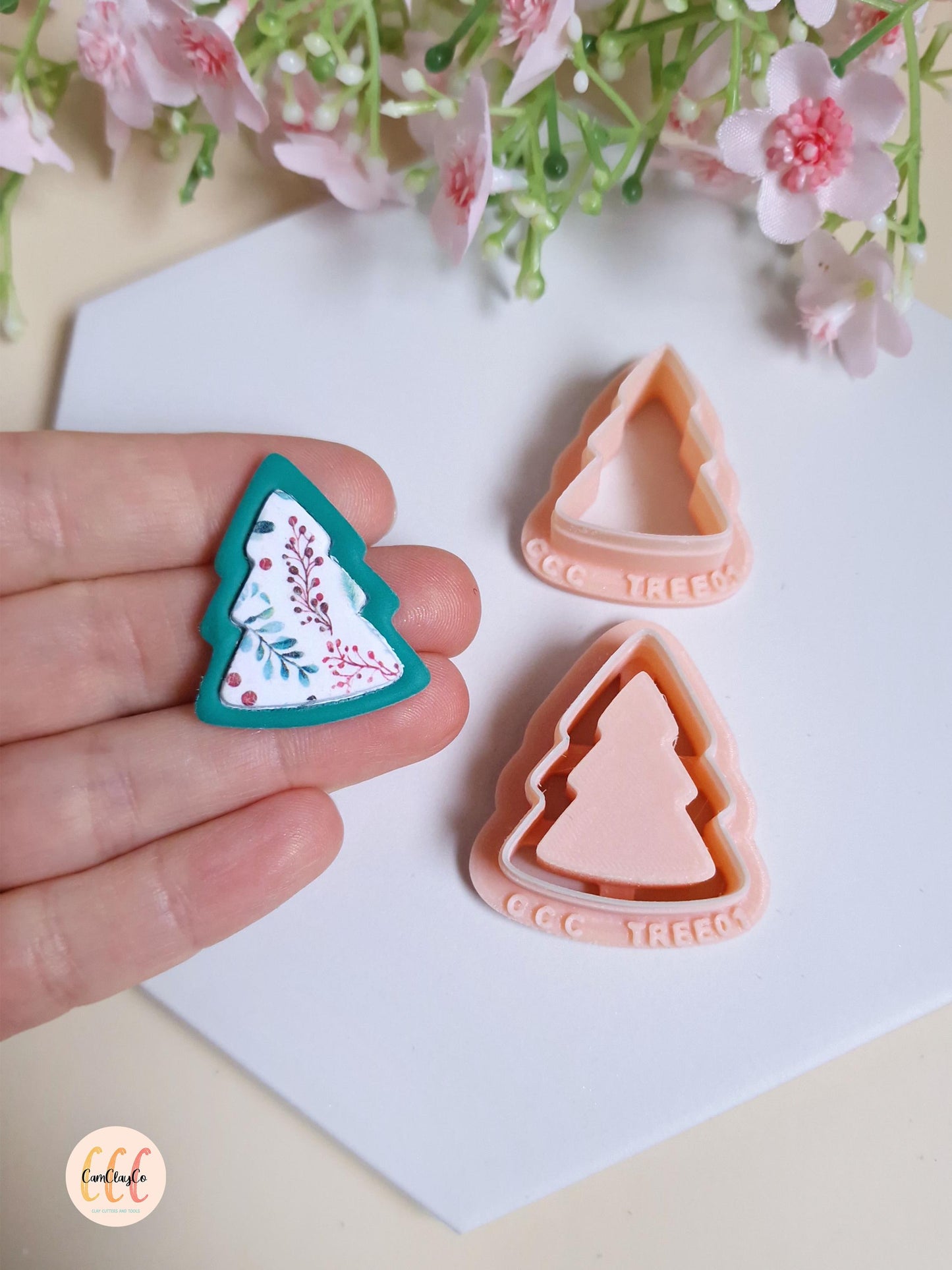Emporte-pièce 3D en forme de sapin en deux parties pour la fabrication de bijoux en argile polymère