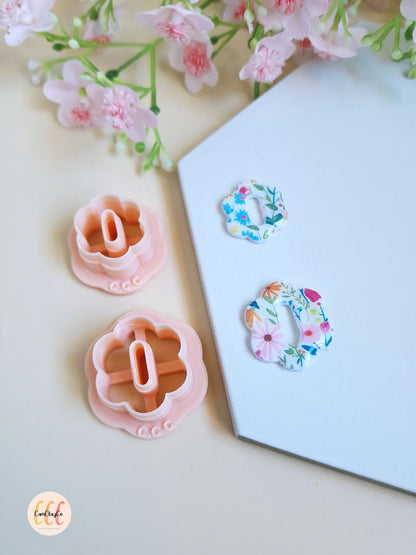 Emporte-pièces 3D fleur 6 pétales donut ovale pour la fabrication de bijoux en argile polymère, créoles interchangeables, pampilles