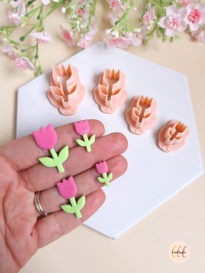Emporte-pièces 3D en forme de tulipes avec tiges pour la fabrication de bijoux en argile polymère