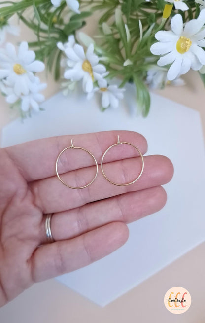 Boucles d'oreilles créoles 20 mm en acier inoxydable pour la fabrication de bijoux, doré et argenté - 6 pièces
