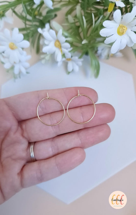 Boucles d'oreilles créoles 20 mm en acier inoxydable pour la fabrication de bijoux, doré et argenté - 6 pièces