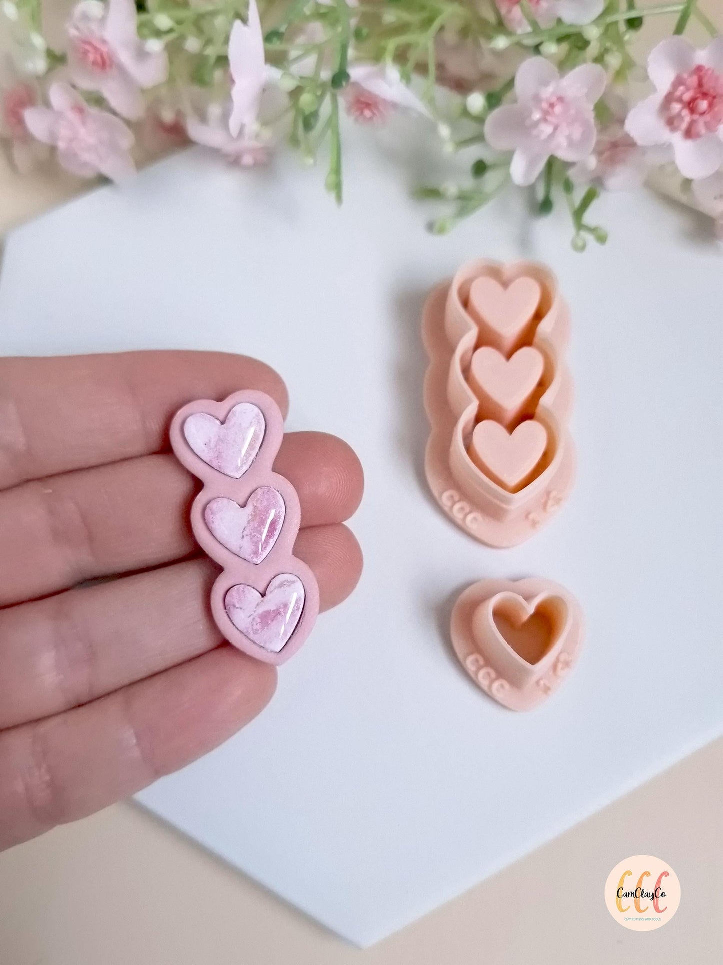 Set d'emporte-pièces 3D triple cœurs pour la fabrication de bijoux en argile polymère