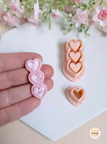 Set d'emporte-pièces 3D triple cœurs pour la fabrication de bijoux en argile polymère